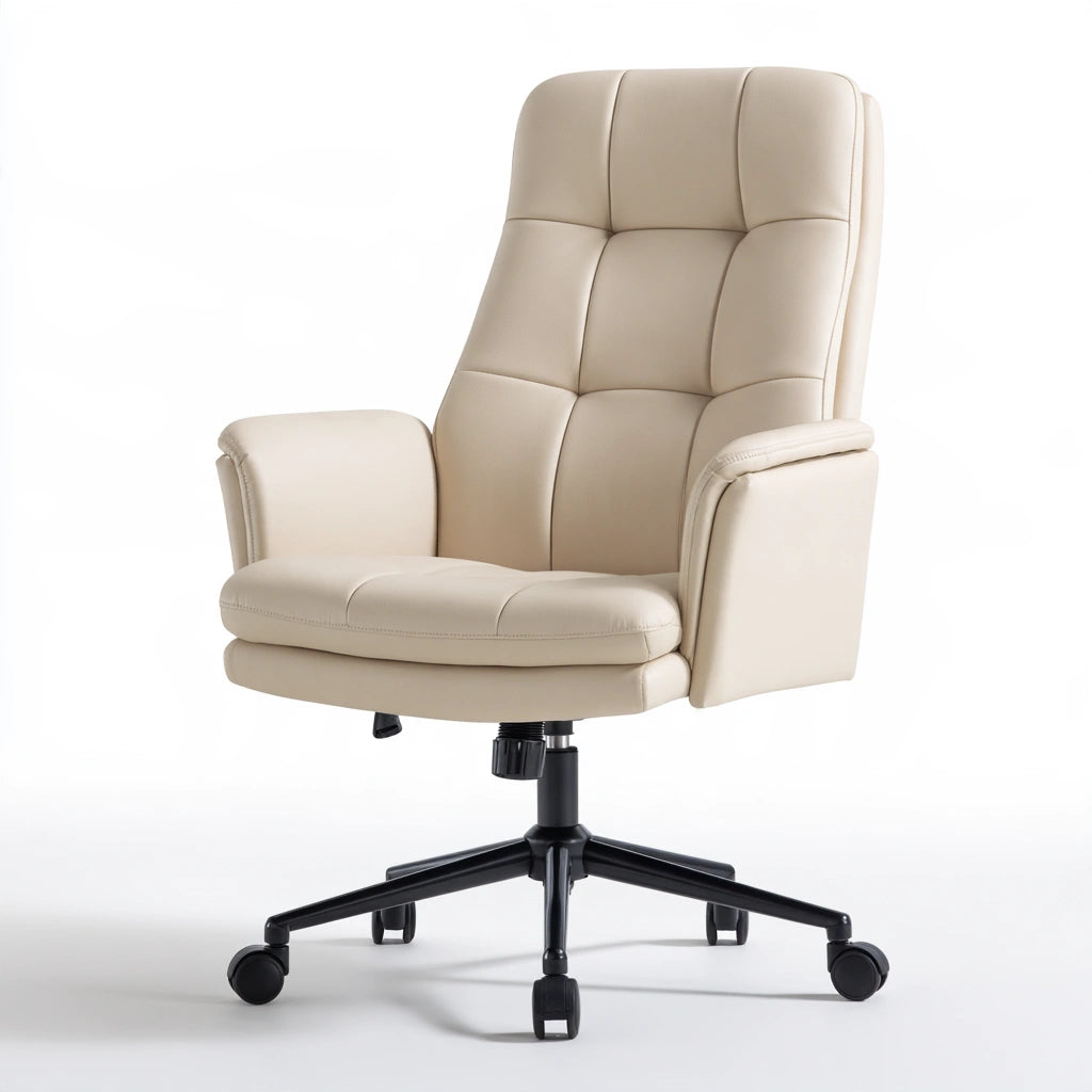Poltrona direzionale da ufficio dalle linee essenziali, colore crema e beige chiaro
