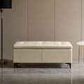 Panca contenitore in pelle, colore crema