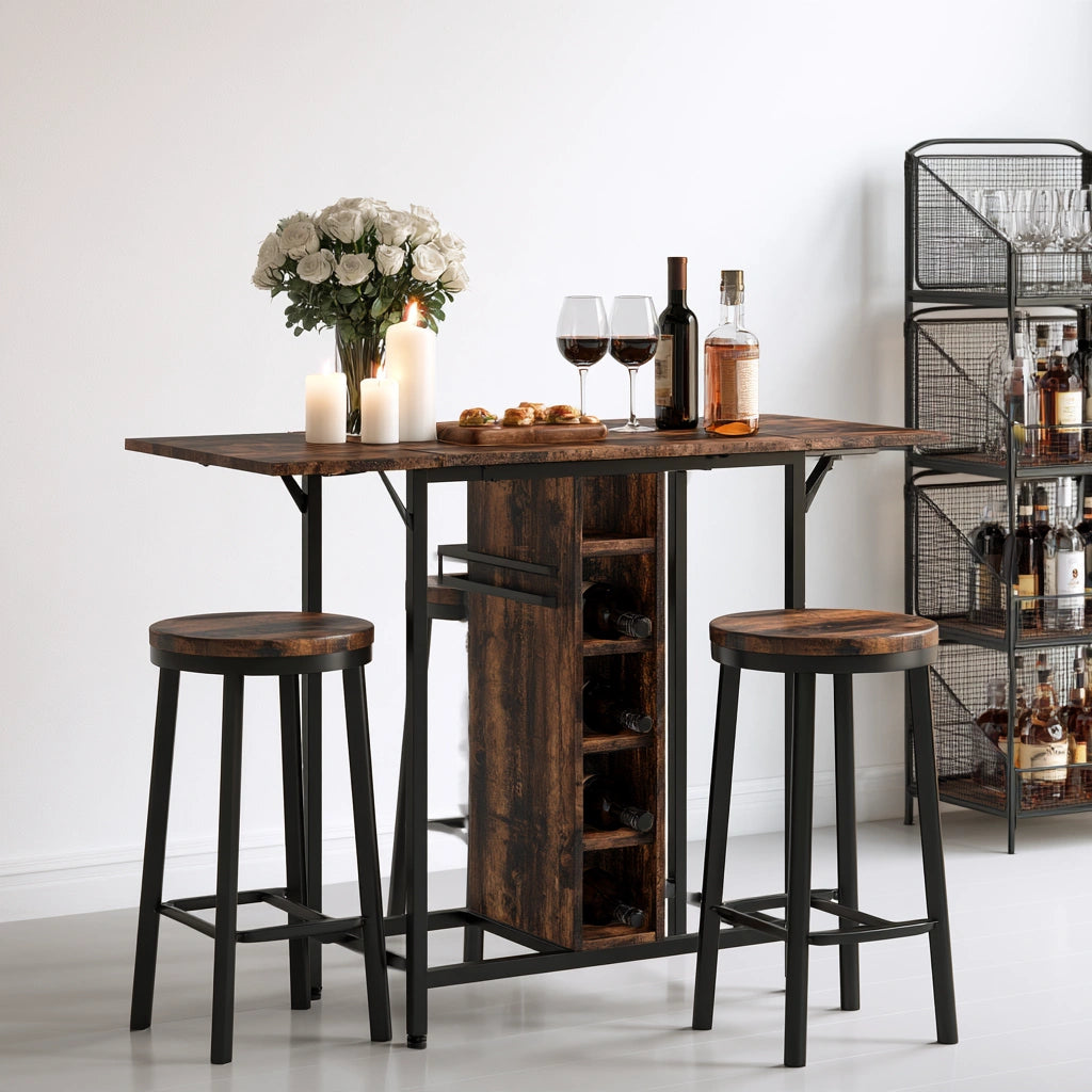 Set tavolo e sgabelli da bar in legno, colore marrone
